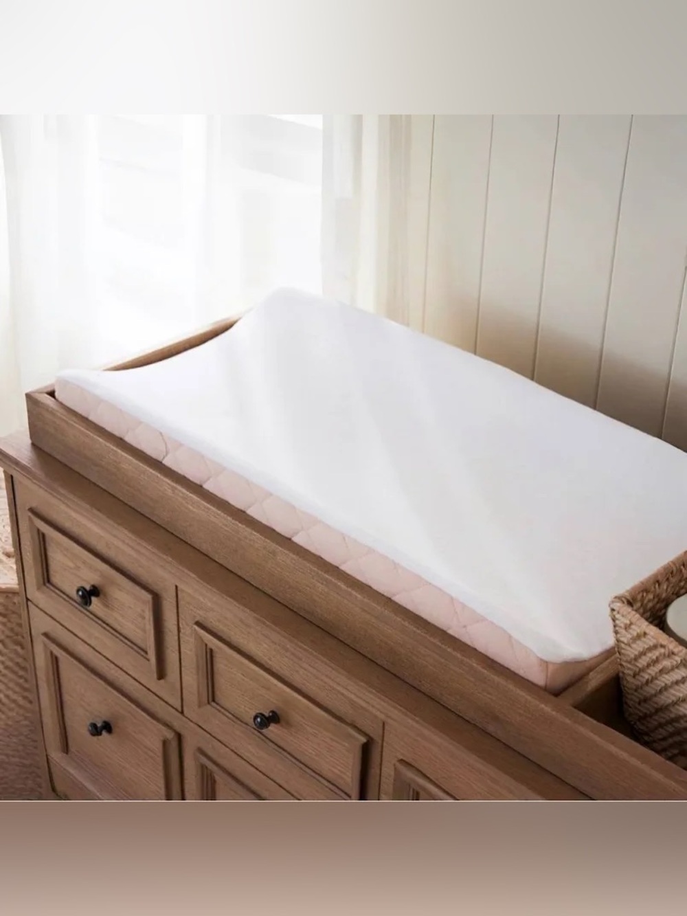 Pottery Barn Kids European Linen Terry Baby Changing Pad Cover Pink Quilt White